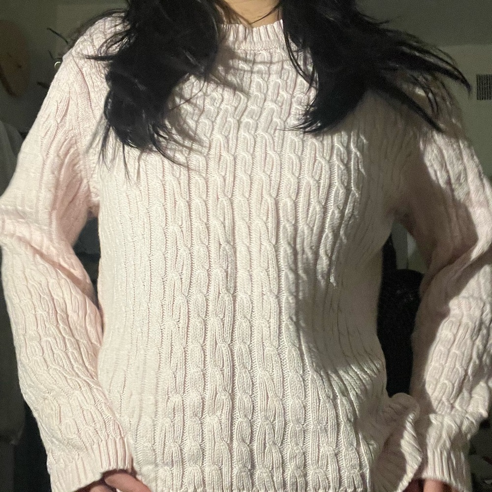 Light Pink Cable Sweater Karen Scott Size Petite Medium
